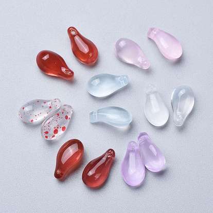 Transparent Glass Pendants, Dyed & Heated, Teardrop