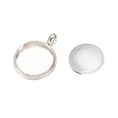 Dome Transparent Glass Cabochons and Brass Pendant Cabochon Settings for DIY