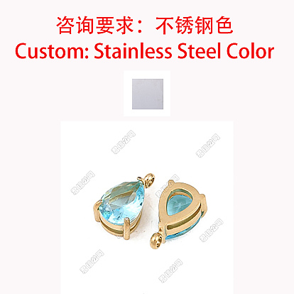 304 Stainless Steel Pave Cubic Zirconia Charms, Teardrop Charms, Single Stone Charms, Stainless Steel Color