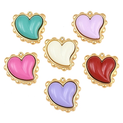 Baking Paint 304 Stainless Steel Pendants, Heart Charms, Ion Plating(IP), Real 18K Gold Plated