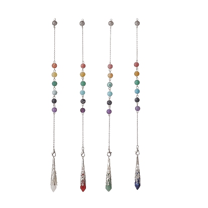 Смешанные природные драгоценные камни заостренные биолокационные маятники, шарм пули, с окрашенным и матовым натуральным агатом, цепи из нержавеющей стали, Сплав когтя омара застежка