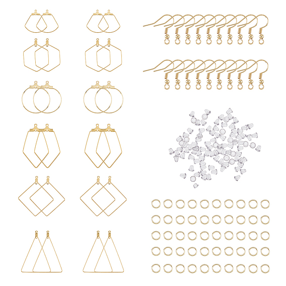 Набор для изготовления геометрических сережек своими руками, включая 304 крючки для серег из нержавеющей стали и проволочные подвески, веер, многоугольник, ромб, шестиугольник и капля