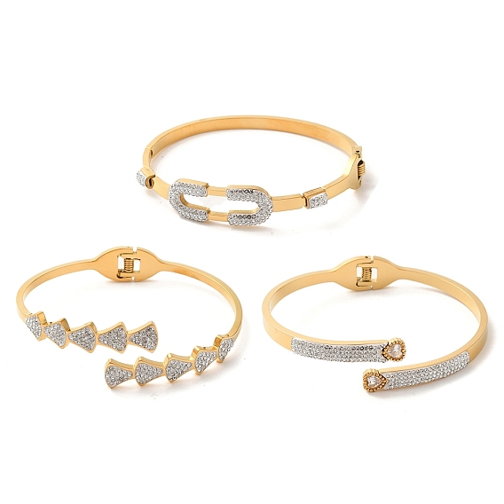 Прозрачные кубические цирконии открытые браслеты-манжеты, 304 браслеты из нержавеющей стали для женщин