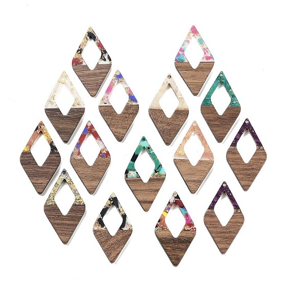 Подвески из орехового дерева, смола и золотая фольга, ромб