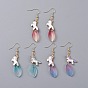 Unicorn Alloy Enamel Dangle Earrings, with Glass Pendant and Brass Earring Hooks