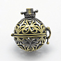Brass Rack Plating Cage Pendants, For Chime Ball Pendant Necklaces Making, Lead Free & Cadmium Free, Round with Star