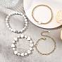 4pcs 4 styles bracelets extensibles en perles d'howlite naturelle, 304 Bracelets extensibles en acier inoxydable et perles, 304 Ensemble de bracelets en acier inoxydable avec chaîne trombone pour femmes, coeur et rond