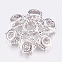 Brass Micro Pave Cubic Zirconia Bead Caps, Cadmium Free & Lead Free, 6-Petal, Platinum