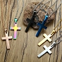 Stainless Steel Curb Chain Necklace, Religion Cross Pendant Necklaces for Men