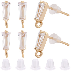 20 шт. латунные серьги-гвоздики, с петлей, с четким кубического циркония, 20 гайки ушные пластиковые, слеза