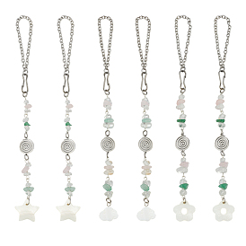 Подвеска в виде натуральной ракушки, облака, цветка и звезды, для украшения автомобиля, с натуральным кварцевым кристаллом, зеленым авантюрином и бусинами из розового кварца