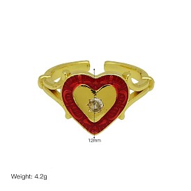 Brass Micro Pave Clear Cubic Zirconia & Enemal Cuff Open Rings for Women, Golden