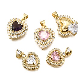 Латунные микро проложить кубического циркония подвески, сердце, стойки покрытие, долговечный, без свинца и без кадмия