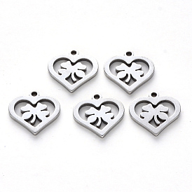 201 Stainless Steel Charms, Laser Cut, Heart Ring with Clover
