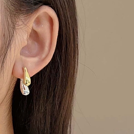 Boucles d'oreilles à tige en laiton bicolore avec épingles en argent sterling, larme