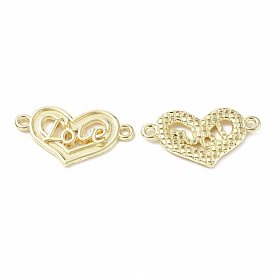 Rack Plating Alloy Connector Charms, Heart Links with Word Love, Lead Free & Cadmium Free & Nickel Free