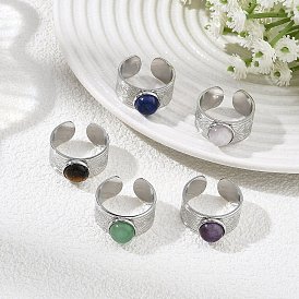 Открытые кольца с натуральным драгоценным камнем, 304 широкие женские кольца из нержавеющей стали, круглые, цвет нержавеющей стали
