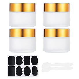 Frosted Glass Cosmetics Cream Jar, Empty Portable Refillable Bottle, Face Mask Cream Spoon Plastic Stick and Chalkboard Sticker Labels