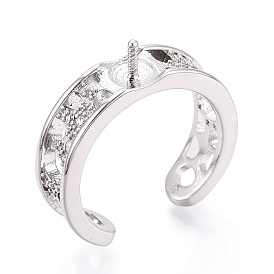 Оправы для колец-манжет из латуни с микропаве из прозрачного кубического циркония, за половину пробурено бисера