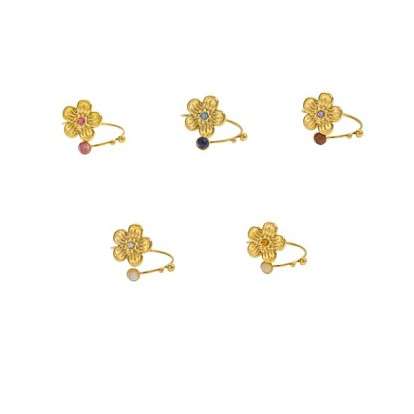 304 Кольца-манжеты из нержавеющей стали с натуральными драгоценными камнями и кубическим цирконием для женщин, цветок, ионное покрытие (ip), долговечный, реальный 18 k позолоченный