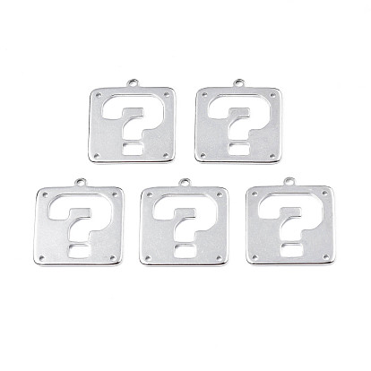 201 Stainless Steel Chandelier Component Links, Laser Cut, Square with Question Mark