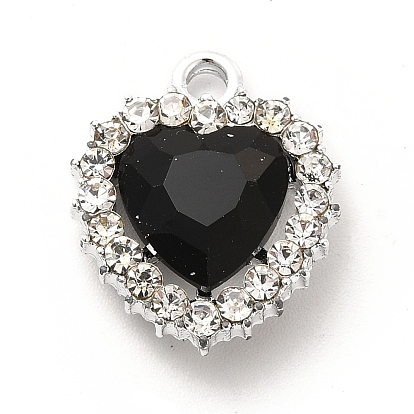 Alloy Glass Pendants, Crystal Rhinestone Heart Charm, Platinum