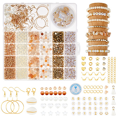 Kits de fabrication de bijoux de bricolage, y compris des perles en acrylique, en bois et en alliage, pierre précieuse naturelle, pendentif pompon, fermoirs pince de homard, oreille crochet, caches noeuds, ficelle élastique