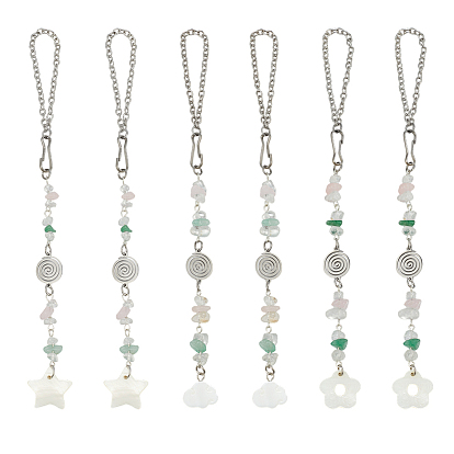 Подвеска в виде натуральной ракушки, облака, цветка и звезды, для украшения автомобиля, с натуральным кварцевым кристаллом, зеленым авантюрином и бусинами из розового кварца
