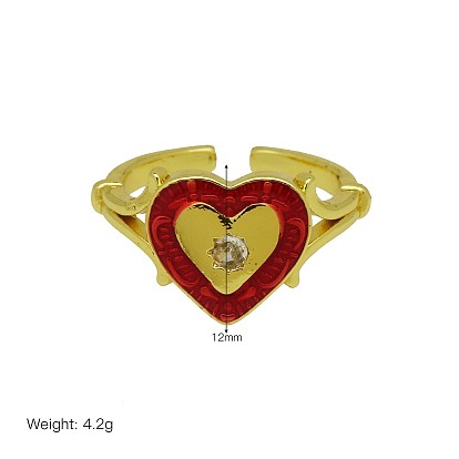 Brass Micro Pave Clear Cubic Zirconia & Enemal Cuff Open Rings for Women, Golden