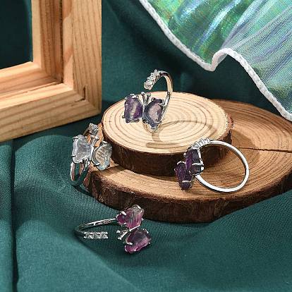 Открытые манжеты-кольца в форме бабочки из натурального флюорита и кубического циркония, латунное кольцо для женщин с покрытием стойки, долговечный, без свинца и без кадмия