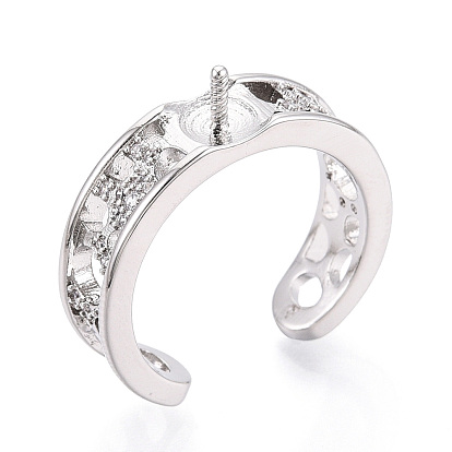 Оправы для колец-манжет из латуни с микропаве из прозрачного кубического циркония, за половину пробурено бисера