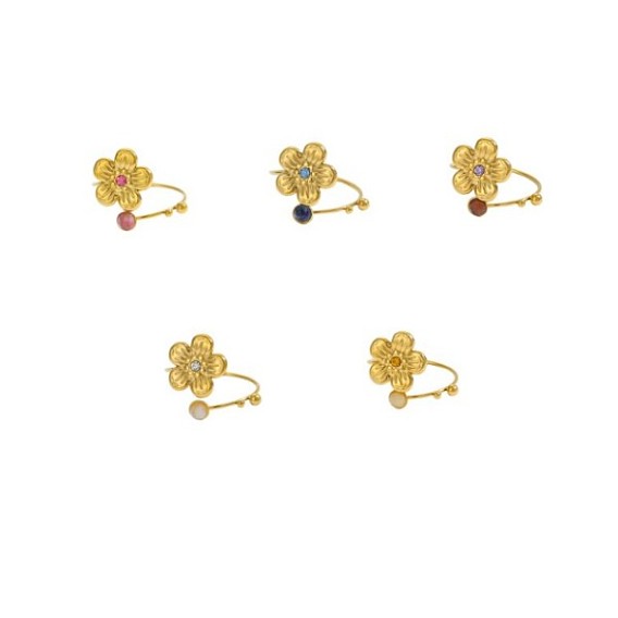 304 Кольца-манжеты из нержавеющей стали с натуральными драгоценными камнями и кубическим цирконием для женщин, цветок, ионное покрытие (ip), долговечный, реальный 18 k позолоченный