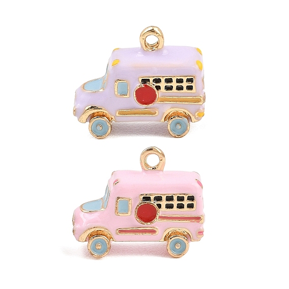 Alloy Enamel Pendants, Bus Charms, Golden