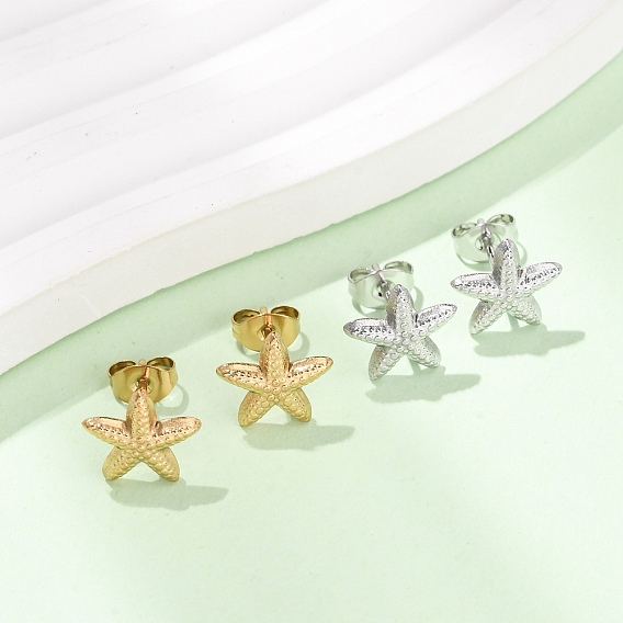 304 Stainless Steel Stud Earrings, Starfish