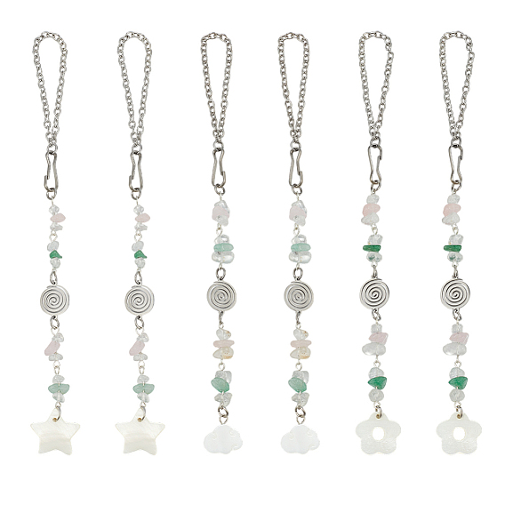 Подвеска в виде натуральной ракушки, облака, цветка и звезды, для украшения автомобиля, с натуральным кварцевым кристаллом, зеленым авантюрином и бусинами из розового кварца