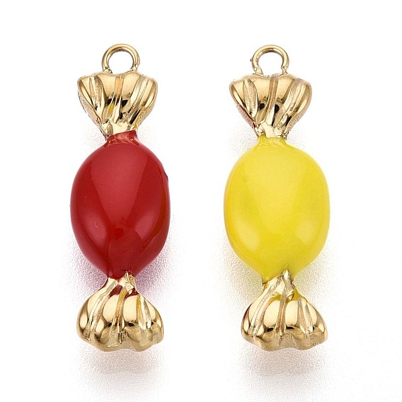 304 подвески из нержавеющей стали, с эмалью, конфетное очарование, реальный 14 k позолоченный