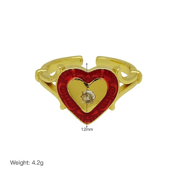 Brass Micro Pave Clear Cubic Zirconia & Enemal Cuff Open Rings for Women, Golden