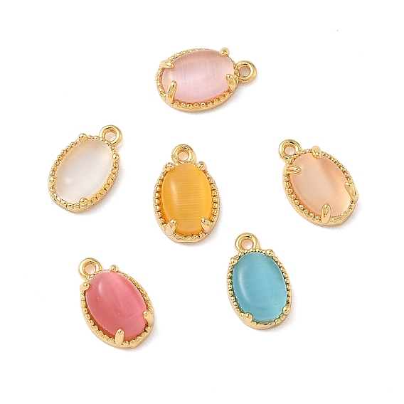 Овальные латунные подвески, с кошачий глаз, без никеля , реальный 18 k позолоченный