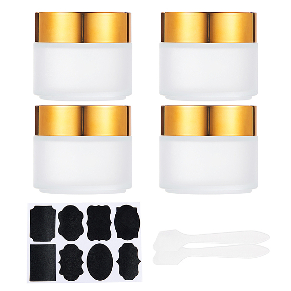 Frosted Glass Cosmetics Cream Jar, Empty Portable Refillable Bottle, Face Mask Cream Spoon Plastic Stick and Chalkboard Sticker Labels