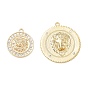 Brass Micro Pave Clear Cubic Zirconia Pendants, Flat Round with Lion Charms