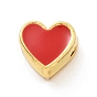 Eco-friendly Rack Plating Brass Enamel Beads, Cadmium Free & Lead Free, Long-Lasting Plated, Real 18K Gold Plated, Heart