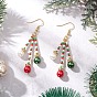 Рождественские стеклянные бусины и стеклянные жемчужины круглые серьги, с  латунными крючками для серег