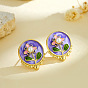 304 Ohrstecker aus Edelstahl, Imitationsperlen und Emaille, flach rund mit Blume, golden