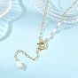 Adjustable 304 Stainless Steel Figaro Chain Natural Pearl Rice Y Tassel Lariat Necklaces for Women, Golden