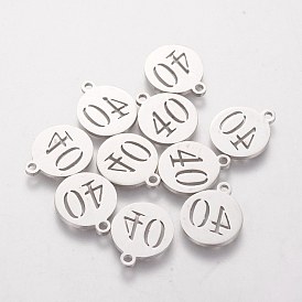 201 Stainless Steel Charms, Laser Cut, Flat Round with Number 40