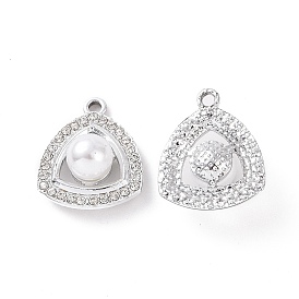 Alloy Rhinestone Pendants, with ABS Imitation Pearl, Platinum Tone Triangle Charms