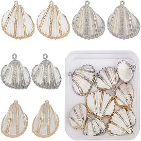 CHGCRAFT 8Pcs 4 Color Electroplate Shell Pendants, with Brass Findings, Shell