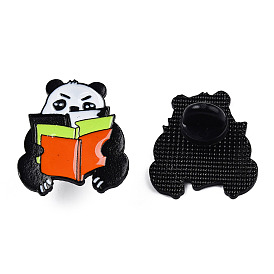 Panda Reading Enamel Pin, Electrophoresis Black Plated Alloy Badge for Backpack Clothes, Nickel Free & Lead Free