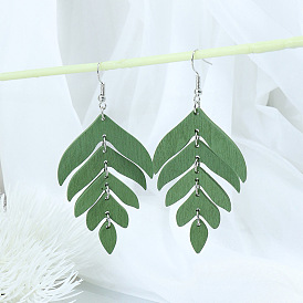 Bohemian Wood Leaf Earrings - Exaggerated Ear Drops, European and American Style