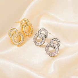 Блестящие женские серьги-гвоздики с двойным кольцом, модно и элегантно